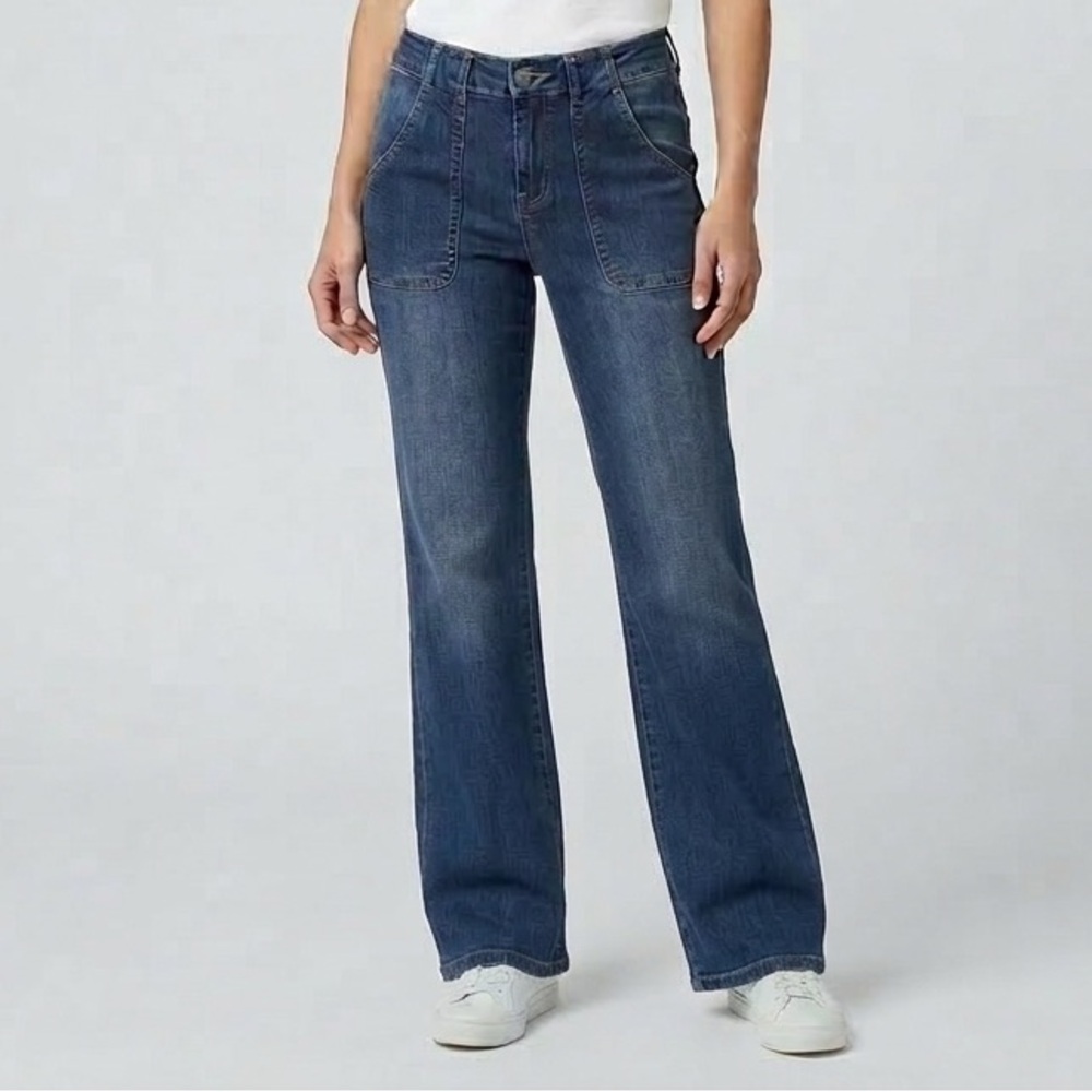 Sandpiper Woman’s Petite Utility Bootcut Jeans - Size 10P Blue Denim NWT